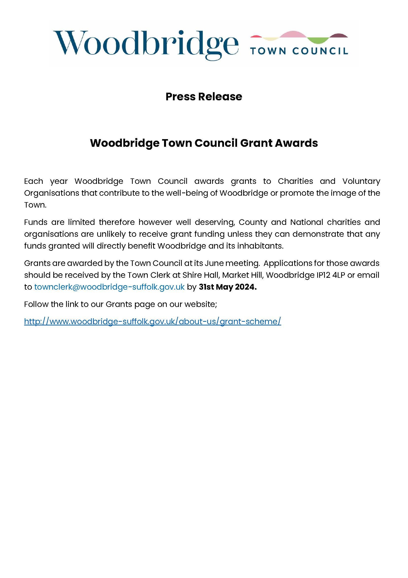 Woodbridge Town Council Grant Awards 2024 image