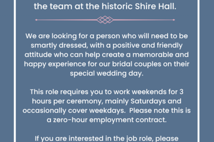 A vacancy for a Wedding Officer at the Shire Hall image