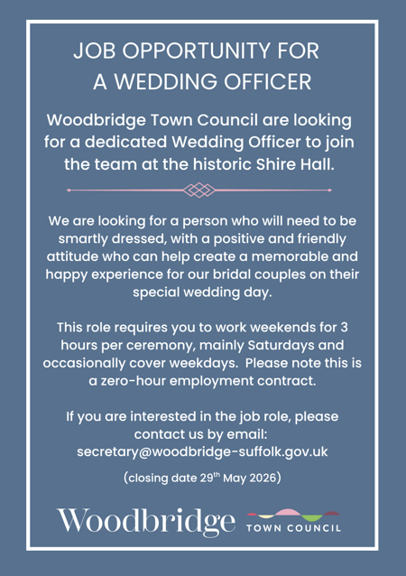 A vacancy for a Wedding Officer at the Shire Hall image